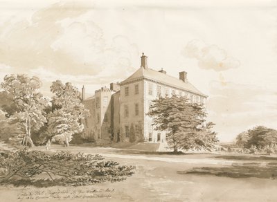 Wrottesley Hall: dibujo en sepia, agosto 1820 de Cornelius Varley