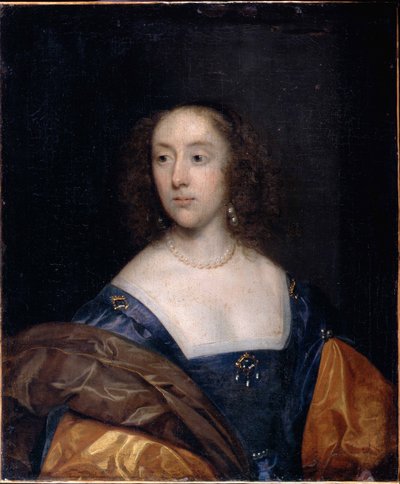 Retrato de una dama de azul de Cornelius the elder Johnson