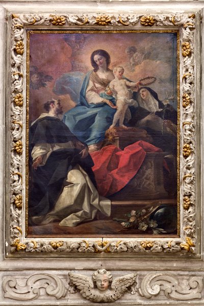 Iglesia de los SS Salvatore, interior, Altar del Rosario, Nuestra Señora del Rosario, Lienzo de Corrado Giaquinto (1703-1766), Poggiardo, Lecce, Apulia (foto) de Corrado Giaquinto