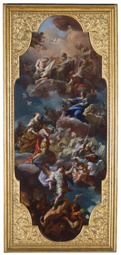Santa Elena y el emperador Constantino presentados a la Santísima Trinidad por la Virgen María de Corrado Giaquinto