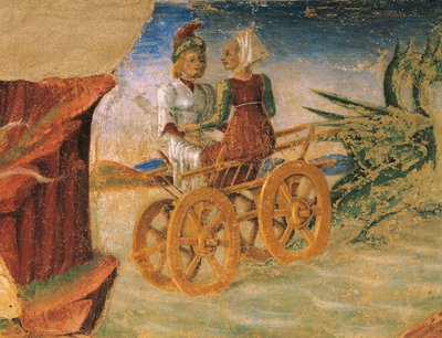 Violación de Proserpina, detalle del Triunfo de Ceres, escena del Mes de Agosto, atribuida a Cosimo Tura (circa 1430-1495) y al Maestro de Ercole, fresco, pared norte, Salón de los Meses, Palacio Schifanoia (Palacio de la Alegría), Ferrara, Italia, circa 1 de Cosimo (attr. to) Tura