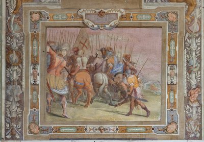 Escena de batalla de las Escrituras de Godofredo de Bouillon en la toma de Jerusalén, c.1589-94 (fresco) de Cosimo Daddi