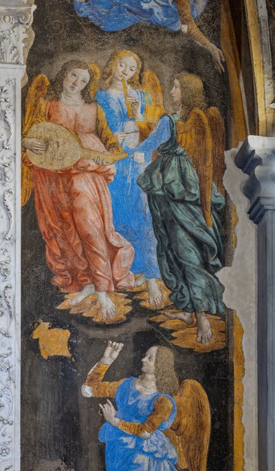 Milagro del Sacramento": detalle con unos ángeles tocando música (fresco) de Cosimo Rosselli