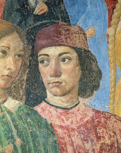La Procesión del Obispo Frente a la Iglesia de S. Ambrogio, detalle de Marsilio Ficino (detalle) de Cosimo Rosselli
