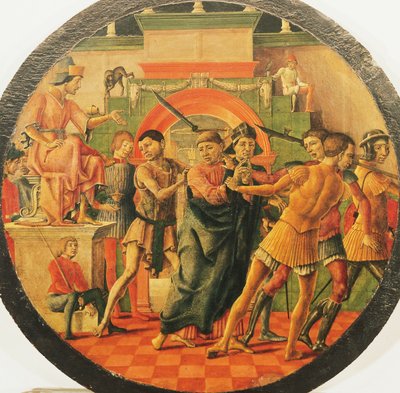 Retablo de San Maurelio, escena de la condena de San Mauricio de Cosimo Tura