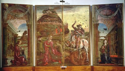 Políptico que representa a San Jorge y el dragón y la Anunciación, 1469 de Cosimo Tura
