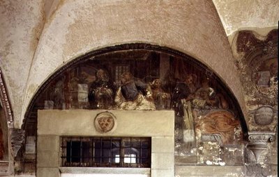 San Domingo curando a la mujer enferma, luneta del ciclo de frescos de la Vida de San Domingo, en el claustro de San Domingo, c.1698 de Cosimo Ulivelli