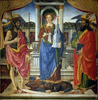 Santa Bárbara con los santos Juan Bautista y Mateo, ca. 1470 de Cosimo di Lorenzo Rosselli