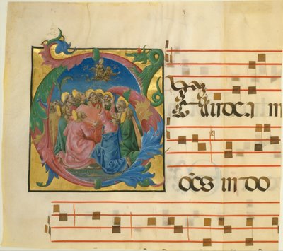 Iluminación de manuscrito con la Asunción de la Virgen en una inicial G, 1450-60 de Cosmè Tura
