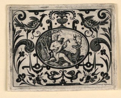 Sentido del Sonido, lámina de Quinque sensum typi in usum aurifabroru exarati (Imágenes de los Cinco Sentidos Grabadas para el Beneficio del Orfebre) de Crispijn de Passe the Elder