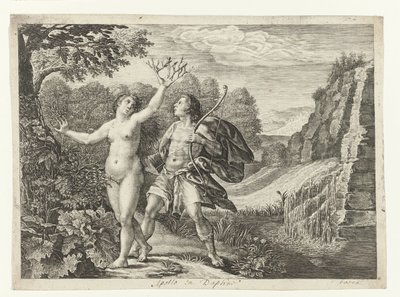 Apolo persigue a Dafne
Metamorfosis de Ovidio (título de la serie) de Crispijn van de Passe (I)