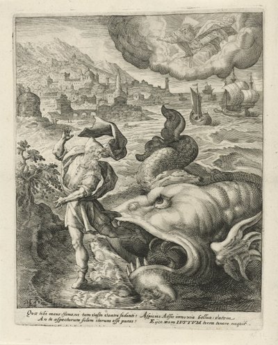 El pez escupe a Jonás en la tierra Historia de Jonás (título de la serie) de Crispijn van de Passe (I)