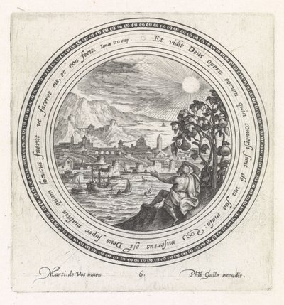 Jonah se sienta debajo de la calabaza Historia de Jonás (título de la serie) de Crispijn van de Passe (I)