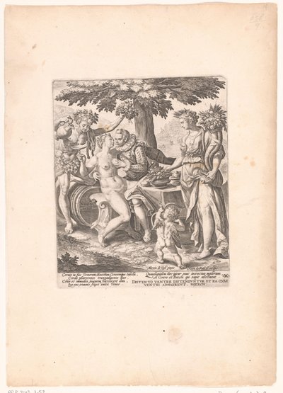 Hombre en gezelschap van Venus, Ceres en Bacchus Venus es frío sin Ceres y Baco de Crispijn van de Passe (I)