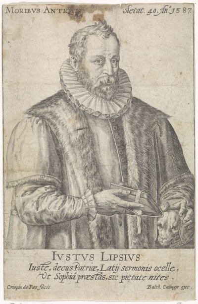 Retrato de Justus Lipsius Moribvs Antiqvis (título sobre objeto) de Crispijn van de Passe (I)
