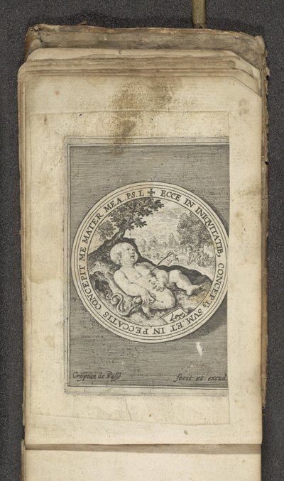 Putto con corazón traspasado Putti representando la palabra de Dios (título de la serie) Verbum Dei (título de la serie) de Crispijn van de Passe (I)