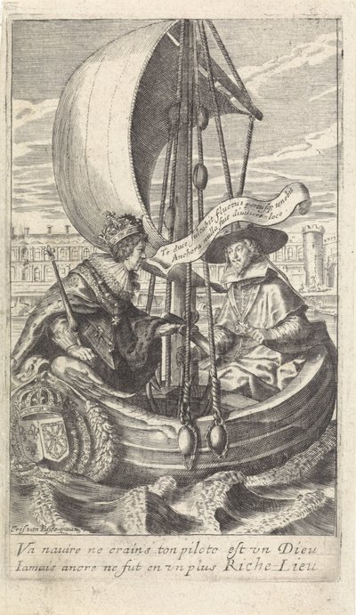 El rey Luis XIII y el cardenal Richelieu en una barcaza de Crispijn van de Passe (II)