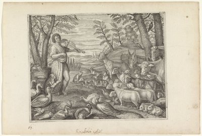 Orfeo encanta a los animales con su música Metamorfosis de Ovidio (título de la serie) de Crispijn van de Passe (II)