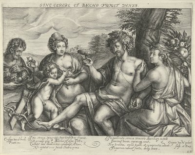 Baco, Venus y Ceres en un paisaje Venus se congela sin Ceres y Baco (título sobre el objeto) de Crispijn van den Queborn