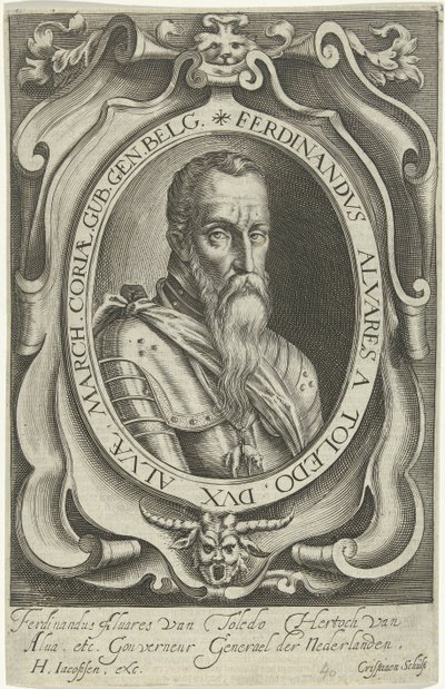 Portret van Ferdinand Alvarez de Toledo, hertog van Alva de Crispijn van den Queborn