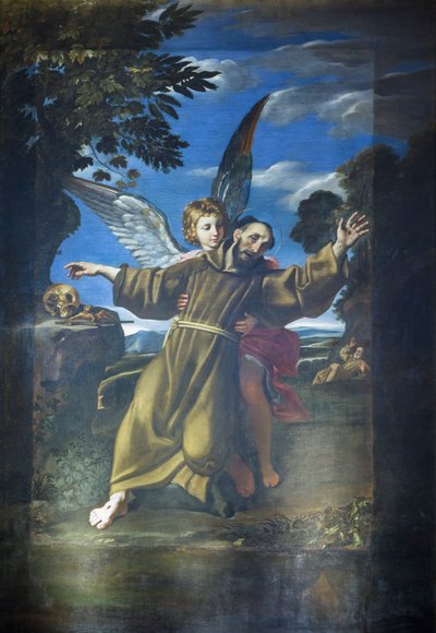 San Francisco sostenido por un ángel en éxtasis de Crispin of Viterbo