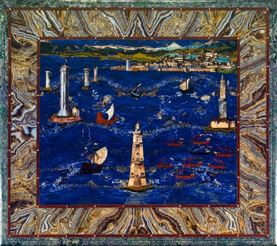 Mesa con representación del puerto de Livorno, c.1601-04 (piedras preciosas, madera, esmalte) de Cristofano & Ligozzi Jacopo (1547 1626) Gaffurri