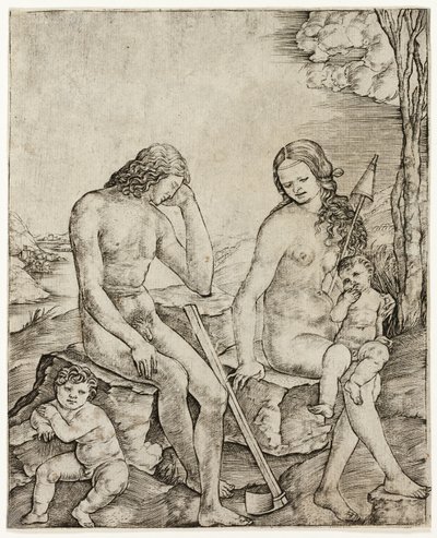 Adán y Eva con los infantes Caín y Abel de Cristofano Robetta