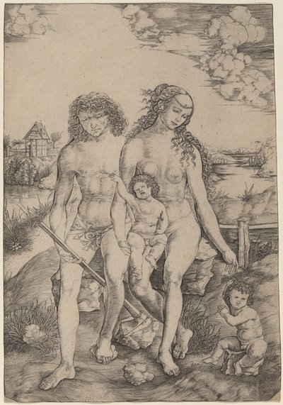 Adán y Eva con los Infantes Caín y Abel de Cristofano Robetta