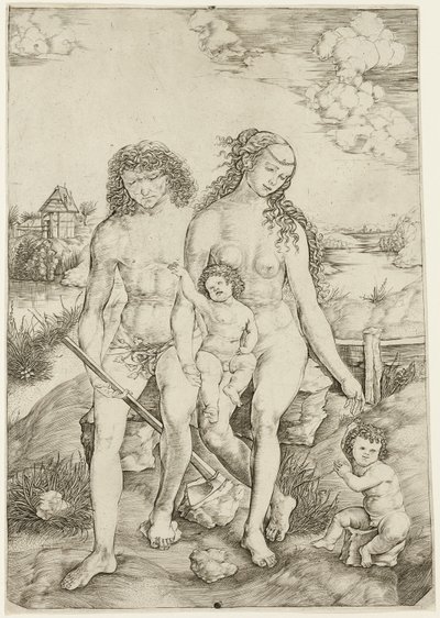 Adán y Eva con los Infantes Caín y Abel de Cristofano Robetta