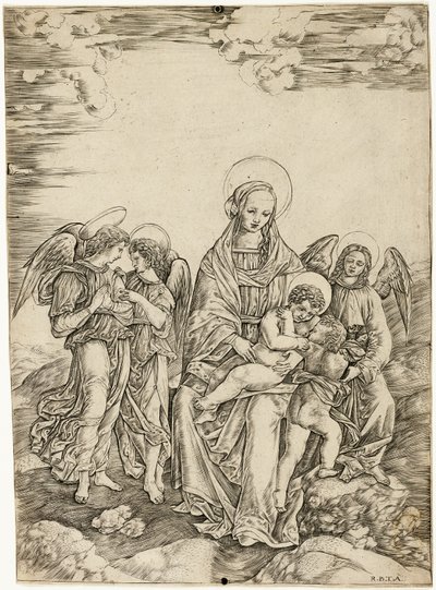La Virgen y el Niño con San Juan y tres ángeles de Cristofano Robetta