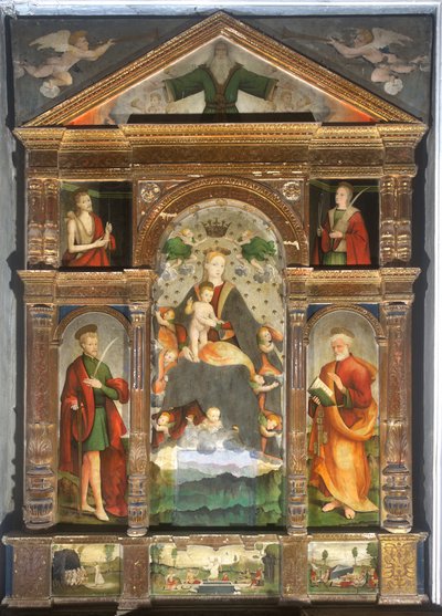 Virgen coronada con el Niño y ángeles, San Pablo, San Pedro de Cristoforo (fl.1525 1578) & Pancalino Raffaele (fl.1514 1573) Pancalino
