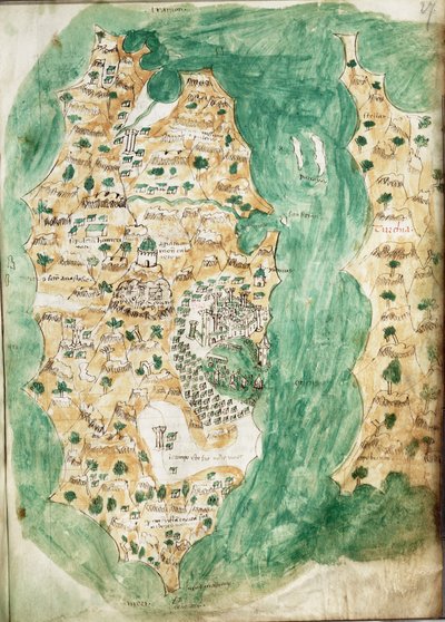 Carta de Quíos y la península adyacente, hacia 1420 (vitela) de Cristoforo Buondelmonti