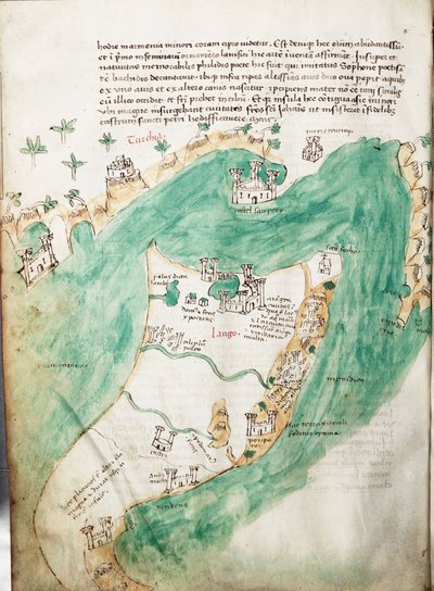 Carta de Kos y Bodrum, c.1420 (vitela) de Cristoforo Buondelmonti