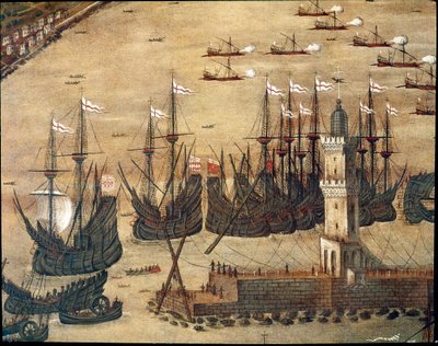 Vista del puerto de Génova (detalle) de Cristoforo Grassi or Grasso