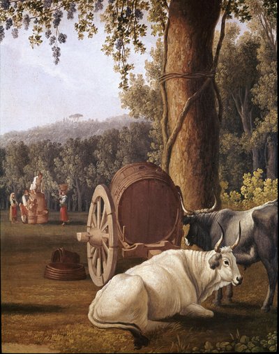 Cosecha cerca de Nápoles Detalle de las vacas - (Cosecha cerca de Nápoles) Pintura de Cristoforo Kneip (siglo XVIII) Nápoles, Museo Nazionale di San Martino de Cristoforo Kneip