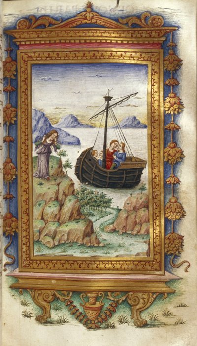 Oenone lamentándose al ver a Paris con Helena, Ilustración para Las Heroidas de Ovidio, 1485-1499 de Cristoforo Majorana