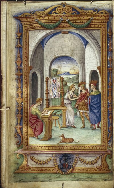 Penélope escribiendo, Telémaco y Laertes Ilustración para Las Heroidas de Ovidio, 1485-1499 de Cristoforo Majorana
