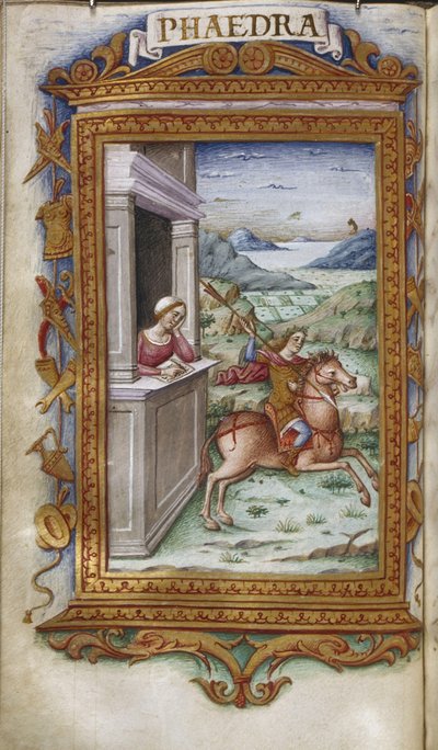 Fedra mirando a Hipólito Ilustración para Las Heroidas de Ovidio, 1485-1499 de Cristoforo Majorana