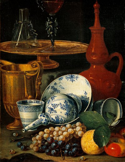 Bodegón con platos y frutas (óleo sobre lienzo) de Cristoforo Munari