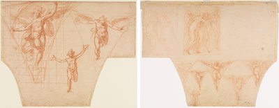 Three Studies of  Angels for a Pendentive (recto); Studies for Christ Meeting His Mother on the Road to Calvary, Studies of an Angel in a Pendentive (verso) de Cristoforo Roncalli