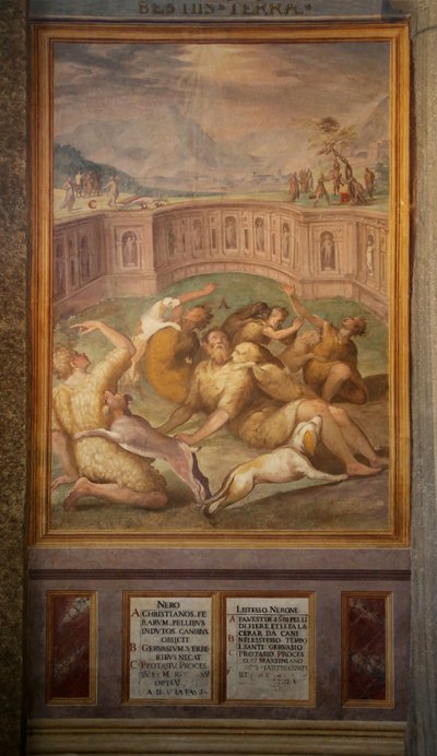 Santos, posiblemente Gervasio y Protasio, arrojados a los animales de Cristoforo and Tempesta, Antonio Roncalli