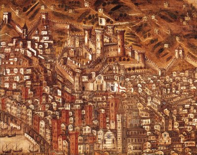 Vista de Génova y su castillo (detalle) 1597 (óleo sobre lienzo) de Cristoforo de Grassi