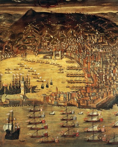 Vista de Génova y su puerto, Pintura de Cristoforo Grassi (1565-1598), Italia de Cristoforo de Grassi