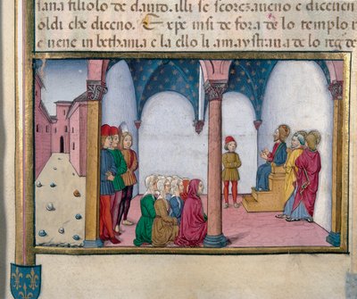 Jesús enseñando en el templo. Miniatura de Cristoforo De Predis (1440-1486) después de la Historia del Nuevo Testamento de Cristoforo De Predis