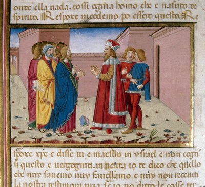 Nicodemo el fariseo visita a Jesús (miniatura de Cristoforo De Predis) de Cristoforo De Predis