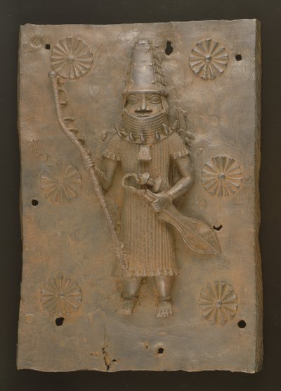Placa conmemorativa que representa a un guerrero, Benín, Nigeria (bronce) de Culture Edo