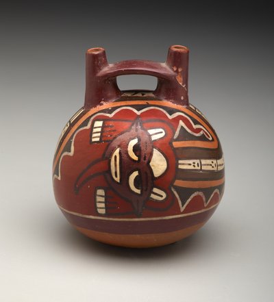 Botella de doble pico: Deidad con cabeza de felino de Culture Nazca
