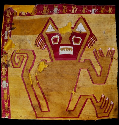 Arte precolombino, civilización Nazca: fragmento de tela con representación zoomorfa de Culture Nazca