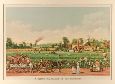 Una plantación de algodón en el Mississippi de Currier and Ives