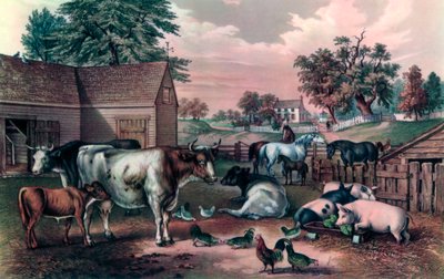 Granja americana al atardecer, 1857 de Currier and Ives